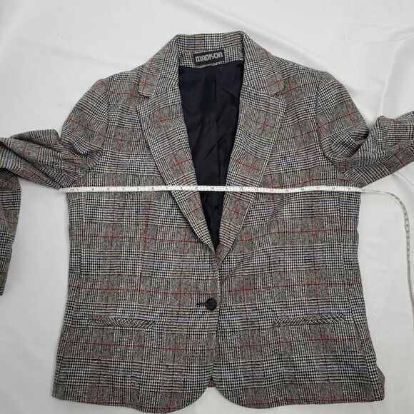 VINTAGE 80s skirt set dark academia wool plaid one button blazer suitM - Picture 12 of 16